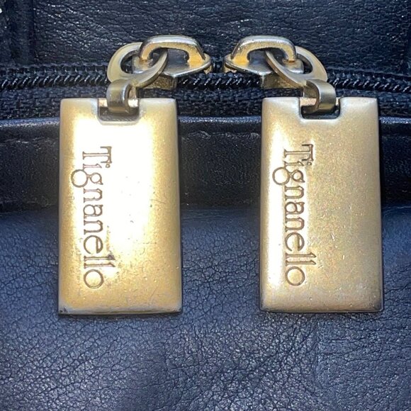 Tignanello Women’s Black Genuine Leather Adjustable Strap Gold Zip Crossbody Bag - Picture 8 of 15